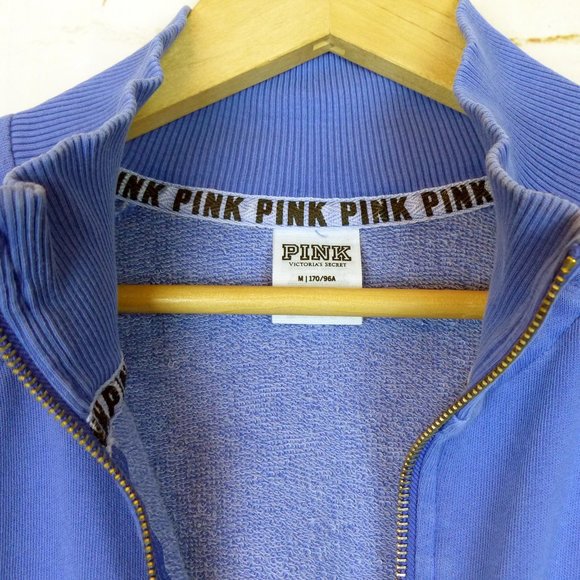 PINK Victorias Secret Sweatshirt Womens M Blue Half Zip Pullover Logo Spell Out - Picture 8 of 14